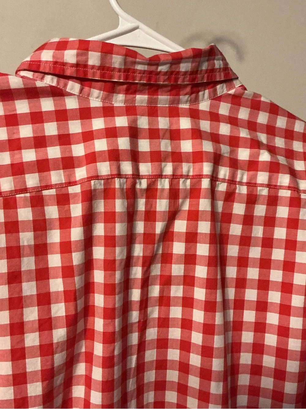 J. Crew Red and White Gingham Button-Down Shirt-See Descript